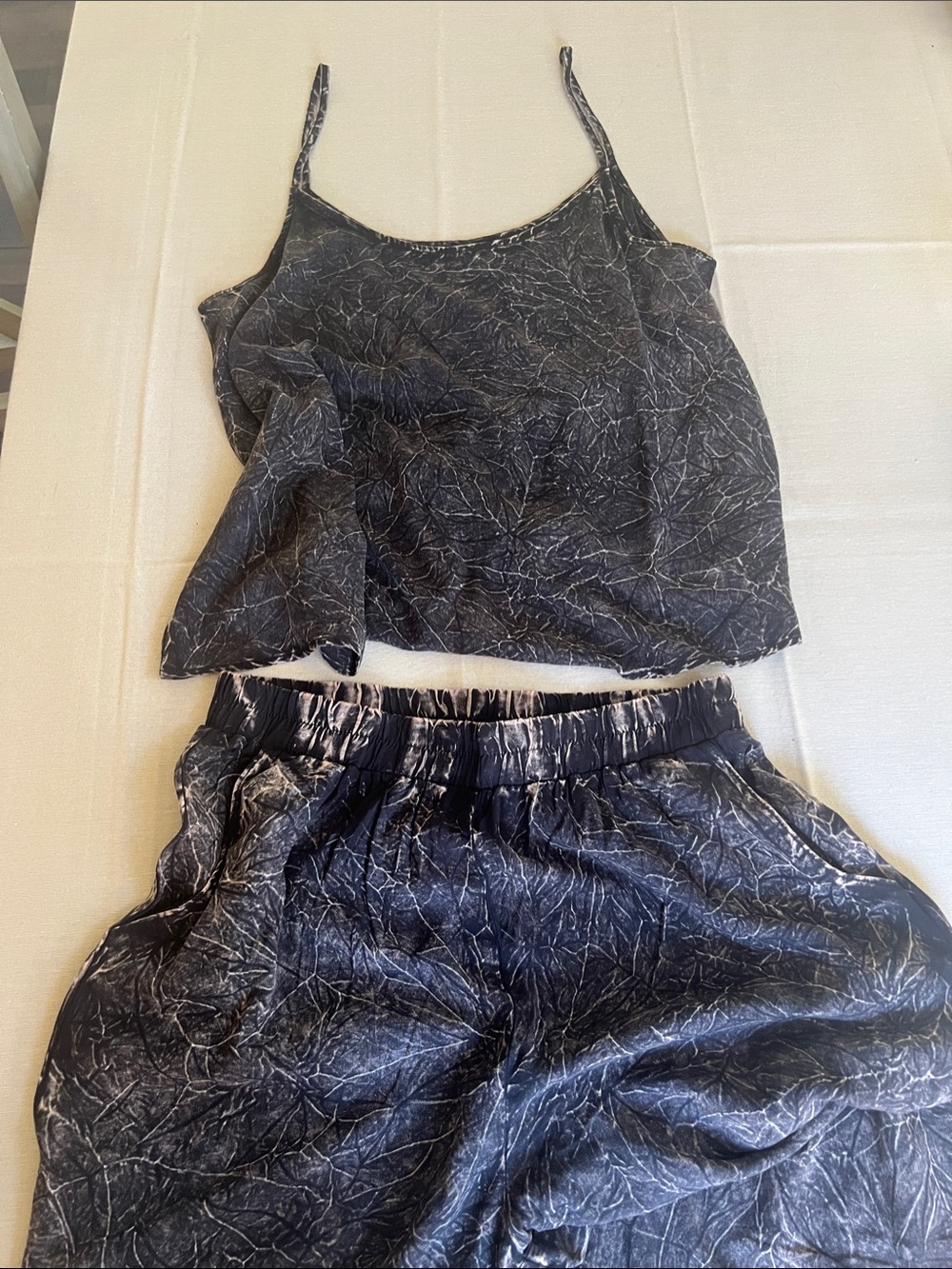 Wide Leg Pants Set in Charcoal Marble - Unbranded